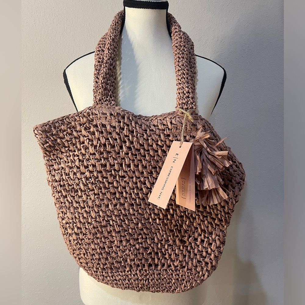 EXPRESSIONS NYC Paper Straw Tote Bag Woven Purse Pink New With Tags Handbag